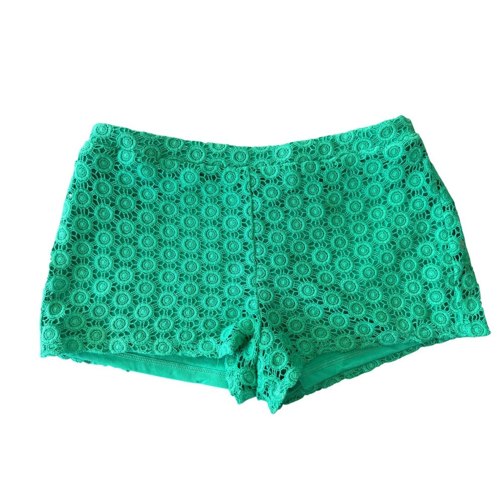 Forever 21 Green Crochet Lace Shorts Floral Boho Festival Summer Size L